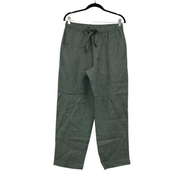 Zara Womens Linen Pants Medium M Trousers Grren Wide-Leg 5070/130 NWT - Picture 1 of 14